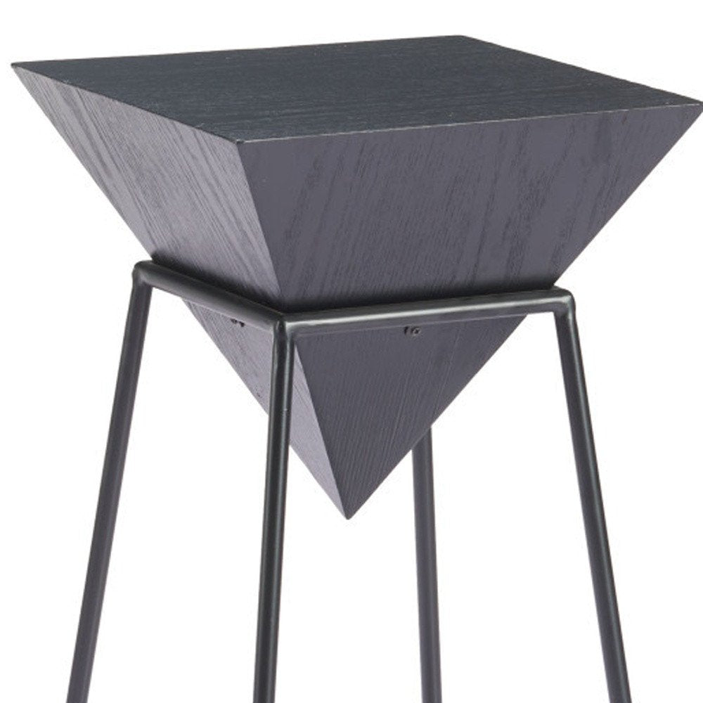 Black Wood and Steel Free Form Pedestal End Table - 25-inch