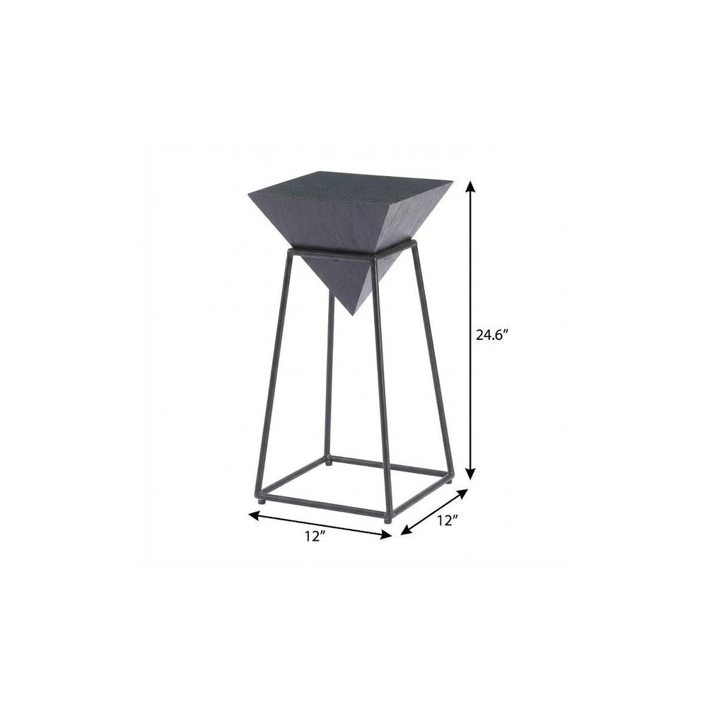 Black Wood and Steel Free Form Pedestal End Table - 25-inch