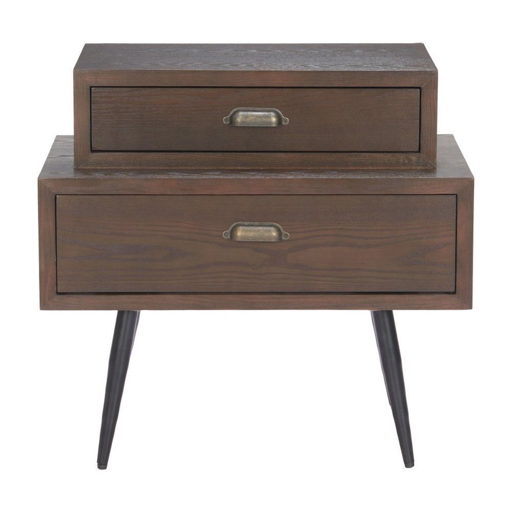 Brown Wood Free Form Pedestal End Table with Two Drawers - 24-inch