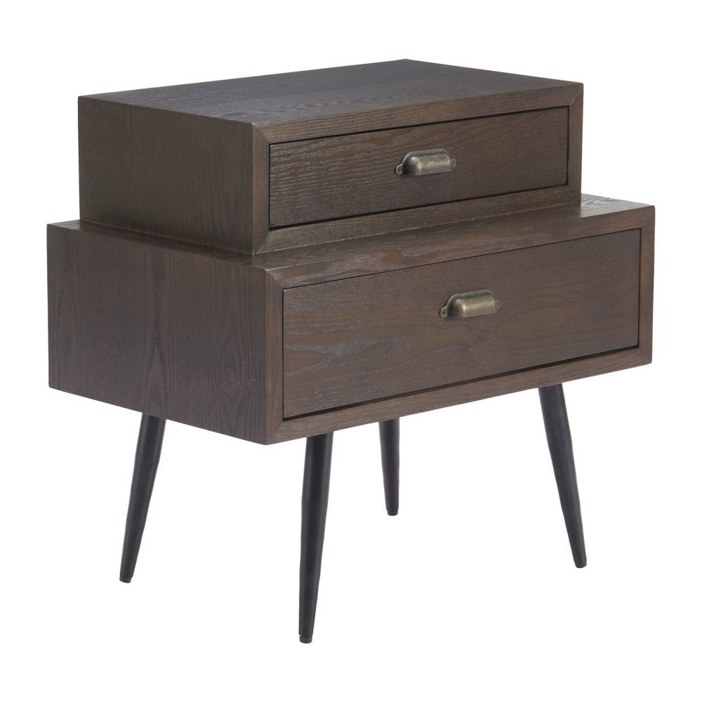 Brown Wood Free Form Pedestal End Table with Two Drawers - 24-inch