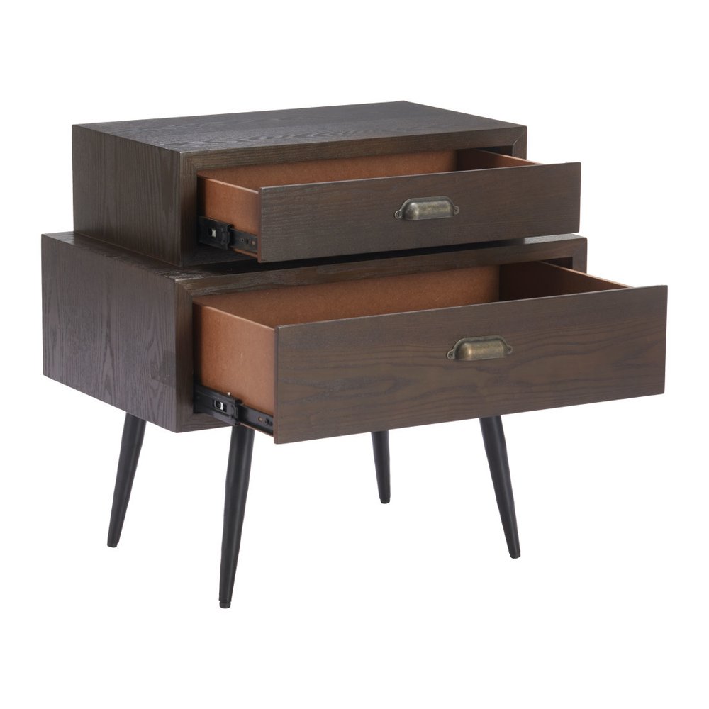 Brown Wood Free Form Pedestal End Table with Two Drawers - 24-inch