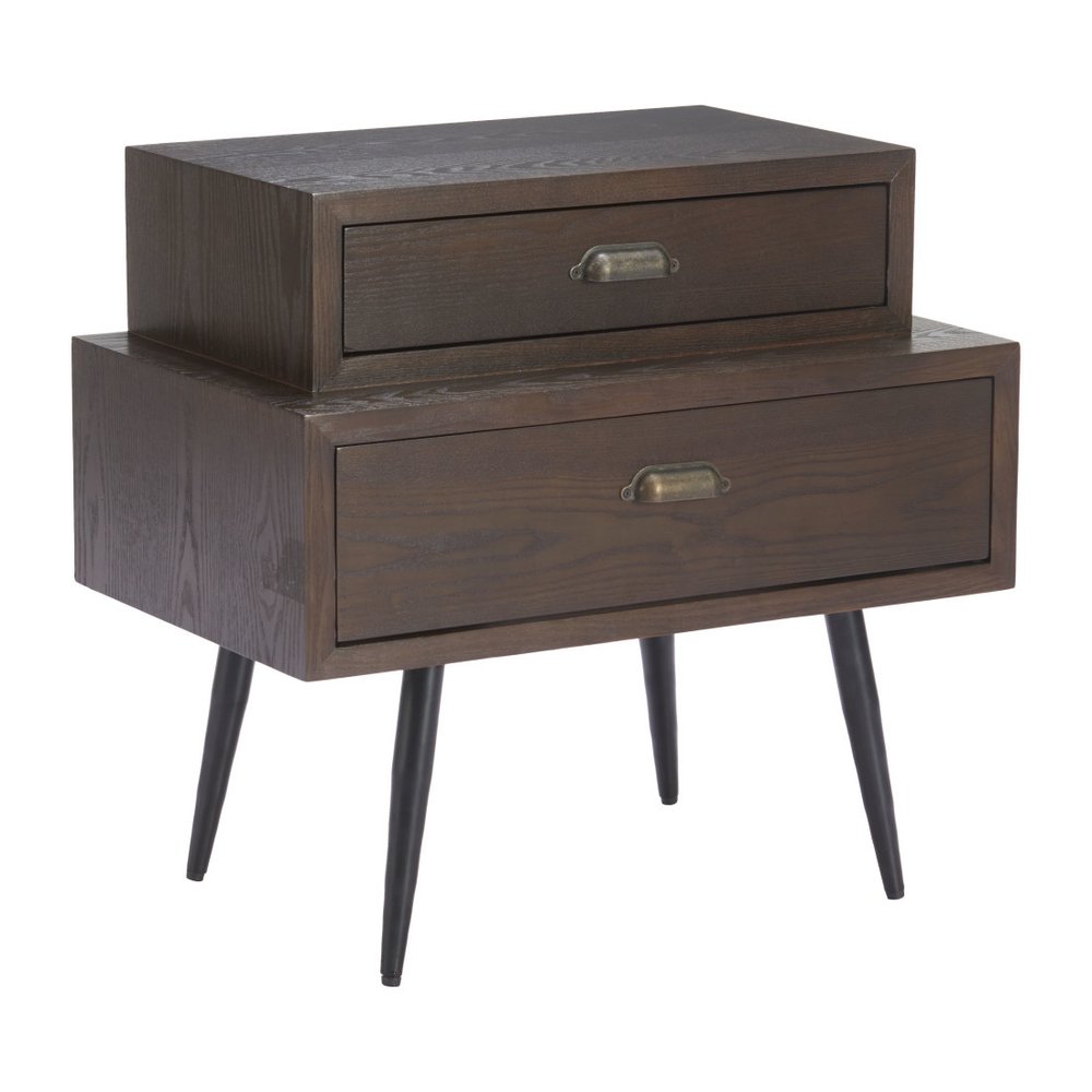 Brown Wood Free Form Pedestal End Table with Two Drawers - 24-inch