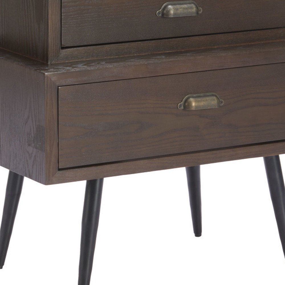 Brown Wood Free Form Pedestal End Table with Two Drawers - 24-inch