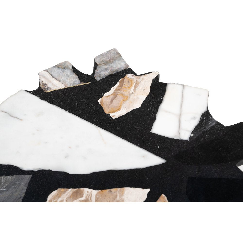 Black Brown White and Gold Terrazzo and Iron Free Form Pedestal End Table