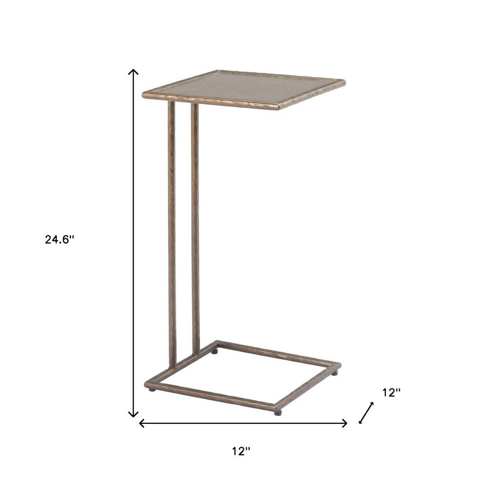 Bronze Mirrored Glass and Steel Free Form Pedestal End Table - 25-inch