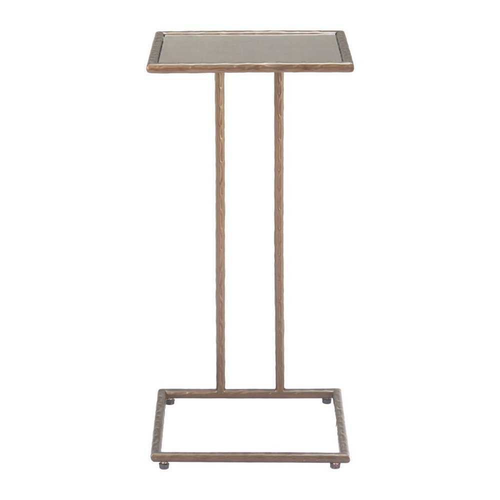 Bronze Mirrored Glass and Steel Free Form Pedestal End Table - 25-inch