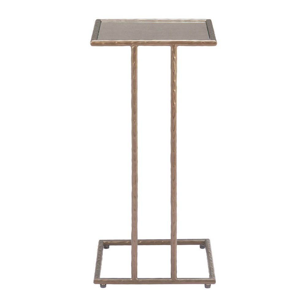 Bronze Mirrored Glass and Steel Free Form Pedestal End Table - 25-inch