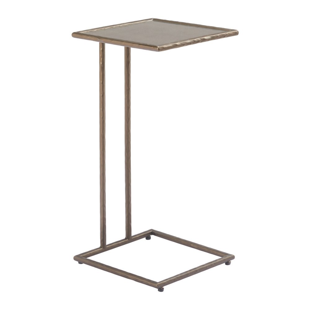 Bronze Mirrored Glass and Steel Free Form Pedestal End Table - 25-inch