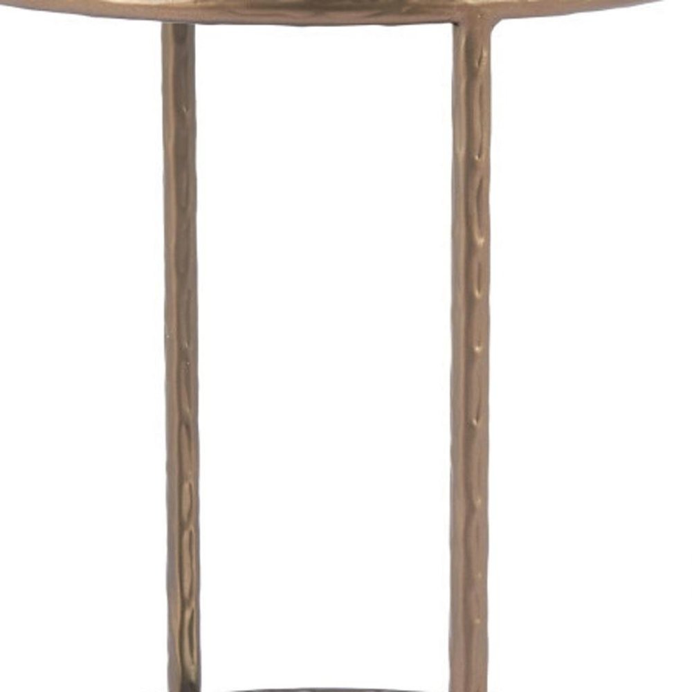 Beige and Bronze Mirrored Glass and Steel Free Form End Table with Shelf