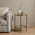 Beige and Bronze Mirrored Glass and Steel Free Form End Table with Shelf
