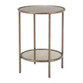 Beige and Bronze Mirrored Glass and Steel Free Form End Table with Shelf