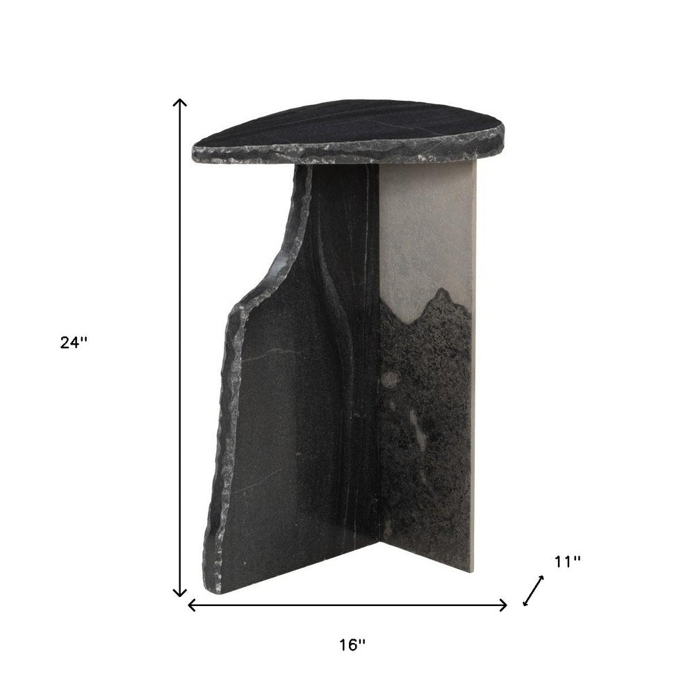 Black Marble and Iron Free Form Pedestal End Table - 24-inch