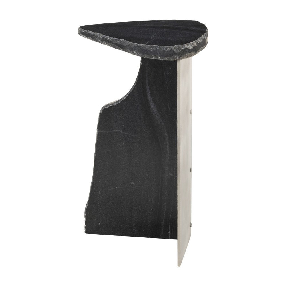 Black Marble and Iron Free Form Pedestal End Table - 24-inch