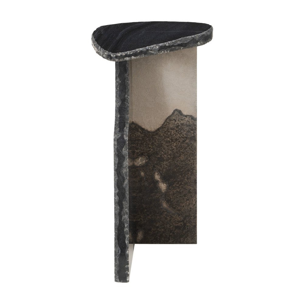 Black Marble and Iron Free Form Pedestal End Table - 24-inch
