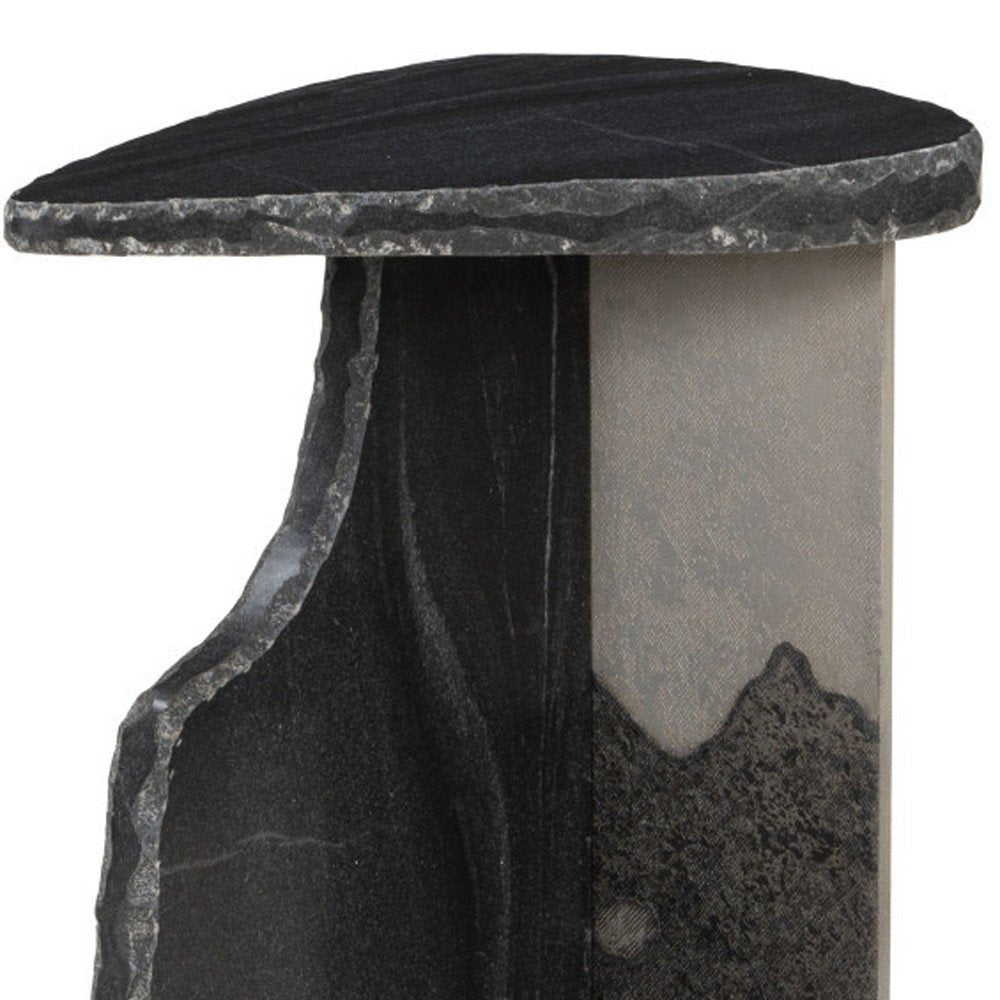 Black Marble and Iron Free Form Pedestal End Table - 24-inch