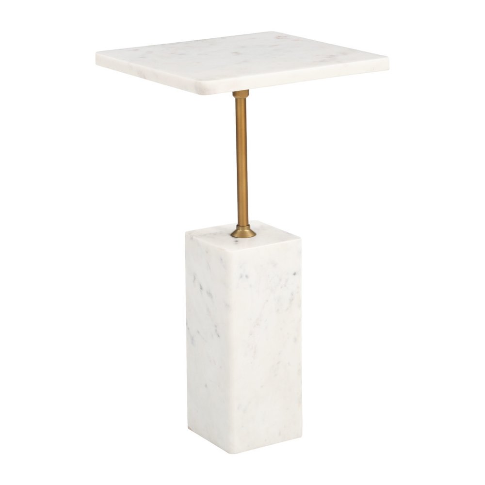 White Marble Free Form Pedestal End Table - 22-inch