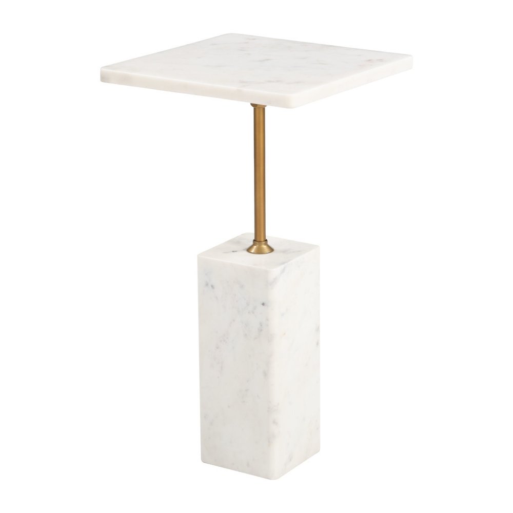 White Marble Free Form Pedestal End Table - 22-inch