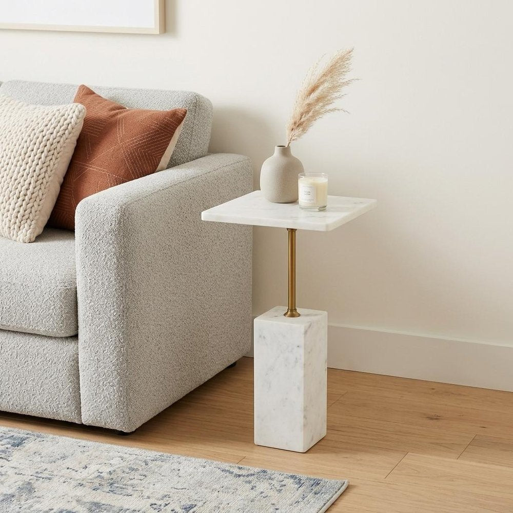White Marble Free Form Pedestal End Table - 22-inch