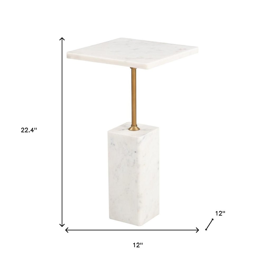 White Marble Free Form Pedestal End Table - 22-inch