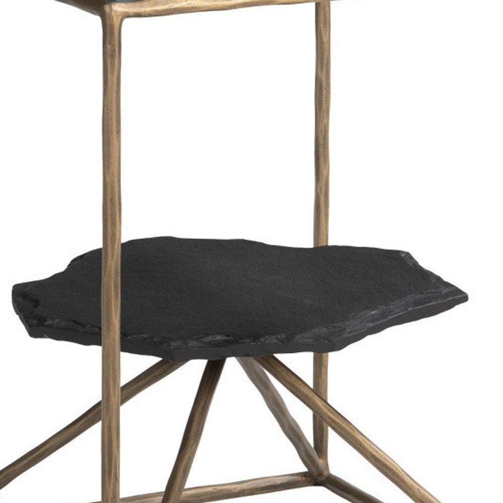 Brass Glass Iron and Marble Free Form Pedestal End Table - 24-inch