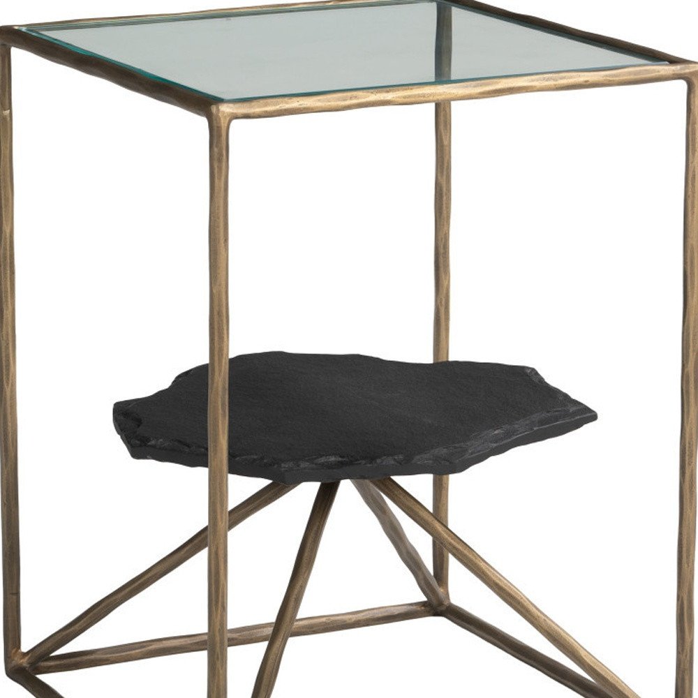 Brass Glass Iron and Marble Free Form Pedestal End Table - 24-inch