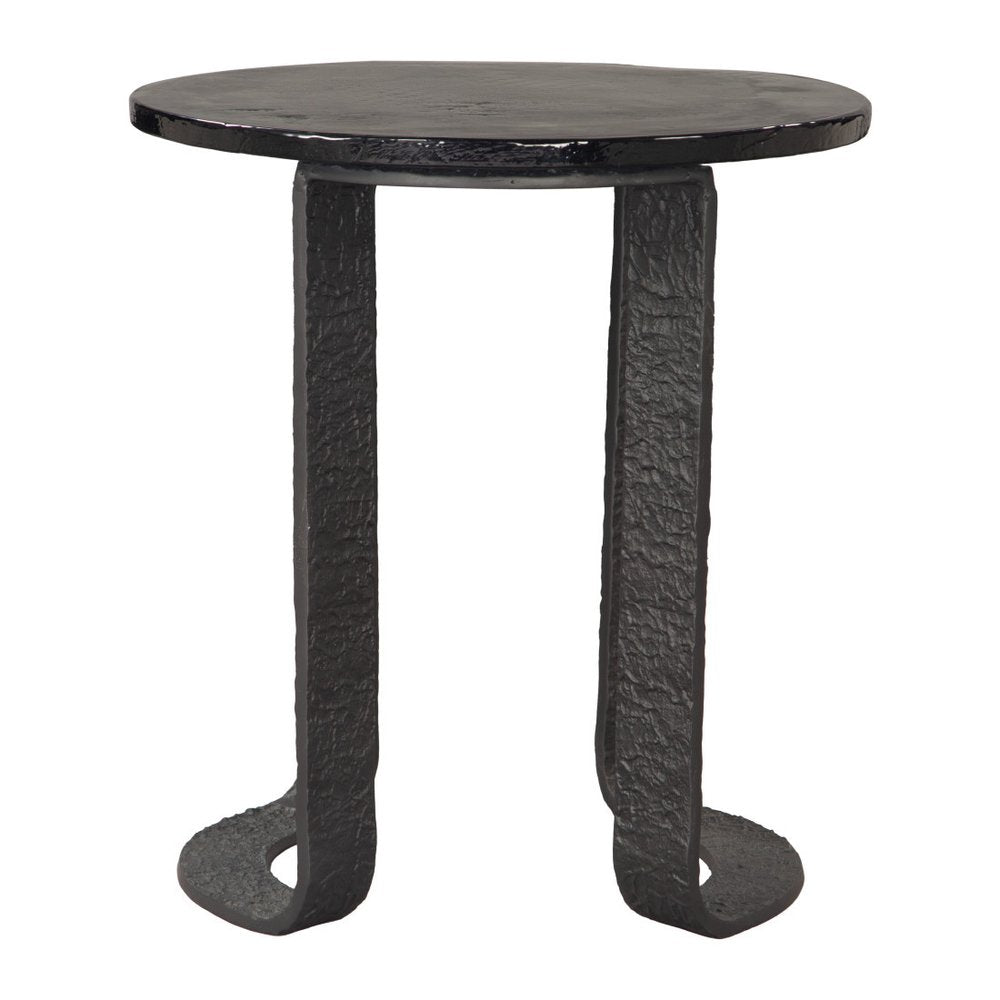 Black Glass and Aluminum Circular Sled End Table - 24-inch