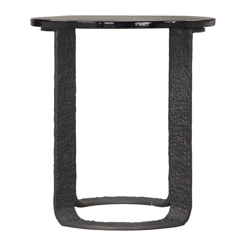 Black Glass and Aluminum Circular Sled End Table - 24-inch