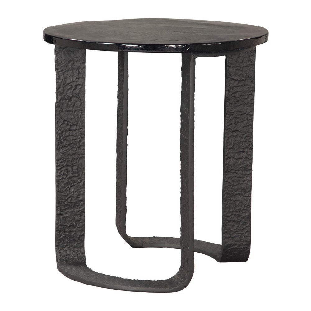 Black Glass and Aluminum Circular Sled End Table - 24-inch