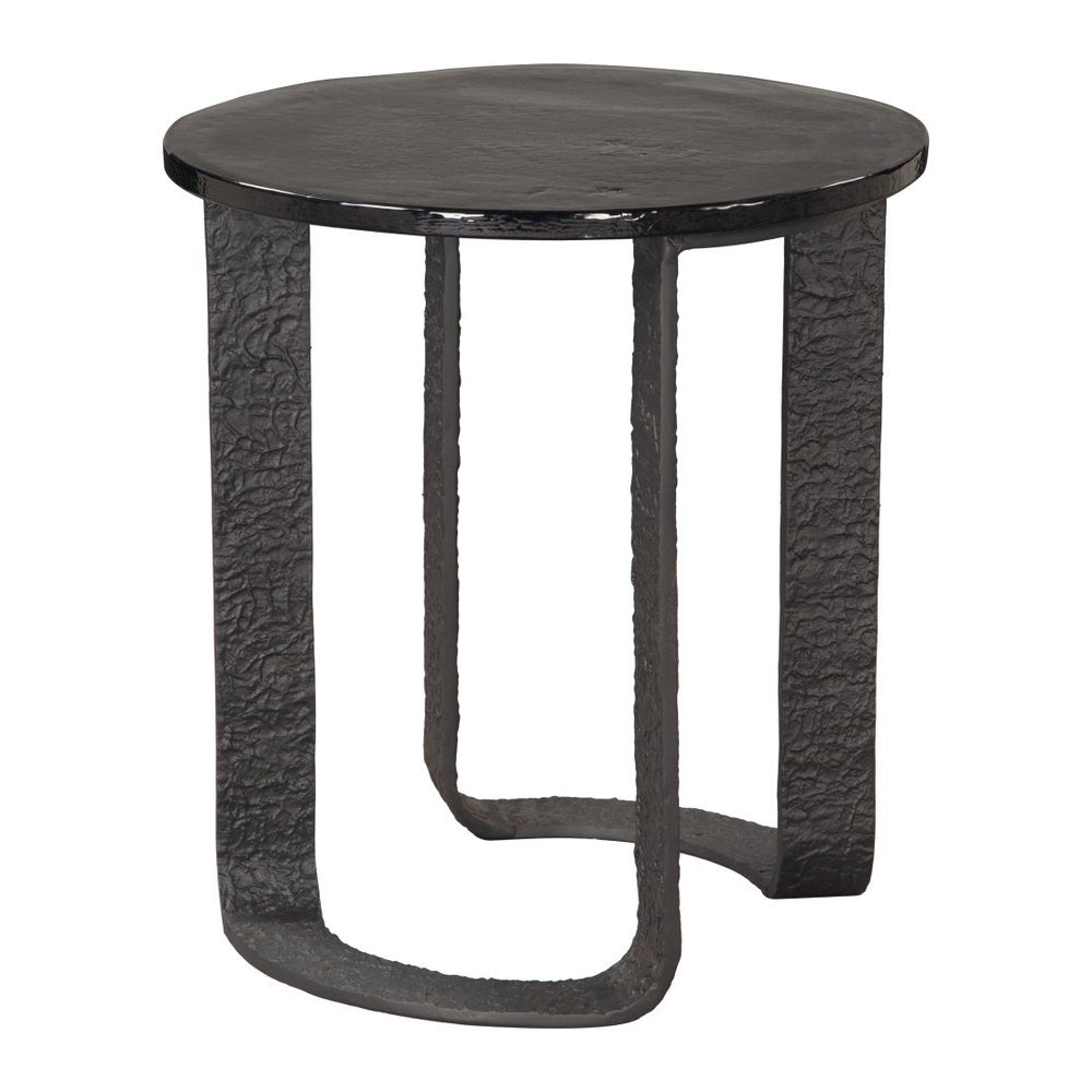 Black Glass and Aluminum Circular Sled End Table - 24-inch