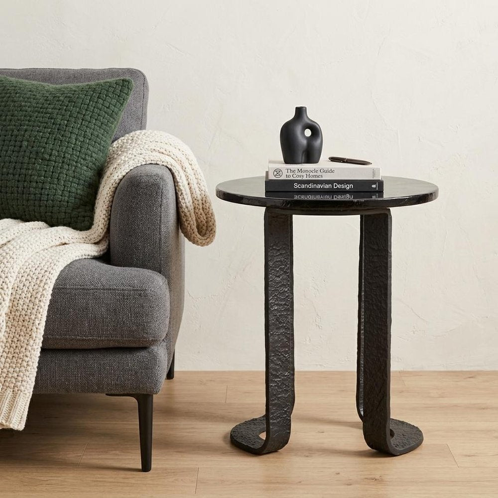 Black Glass and Aluminum Circular Sled End Table - 24-inch
