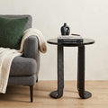 Black Glass and Aluminum Circular Sled End Table - 24-inch