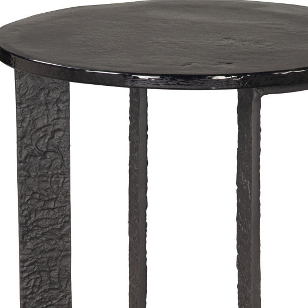 Black Glass and Aluminum Circular Sled End Table - 24-inch