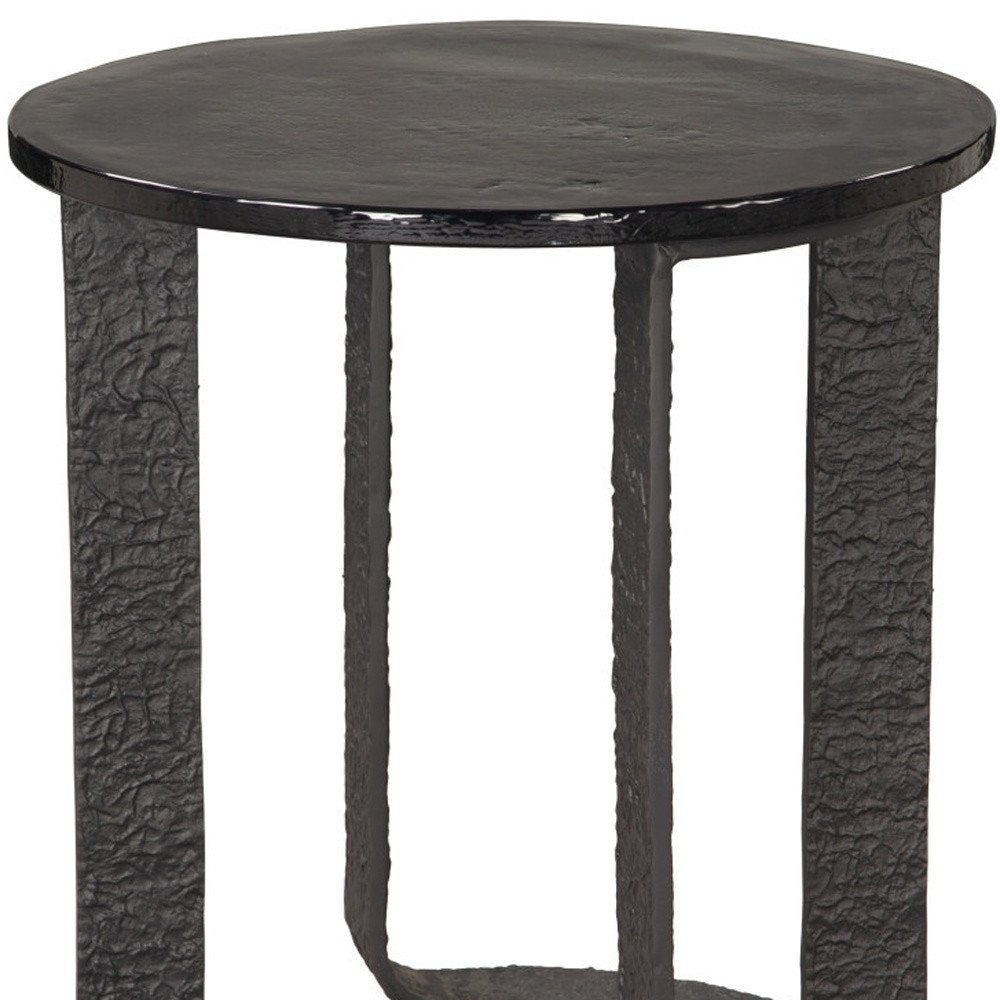 Black Glass and Aluminum Circular Sled End Table - 24-inch