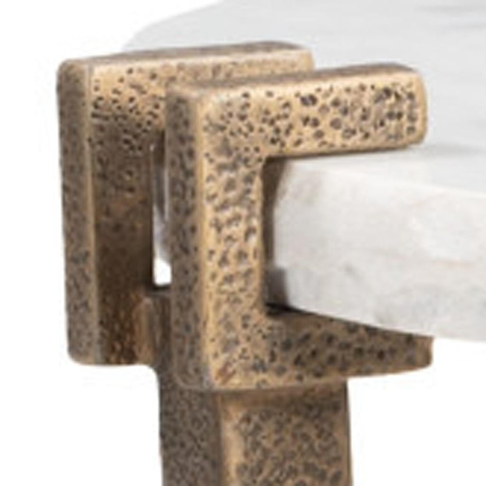 White and Brass Distressed Marble and Iron Circular End Table