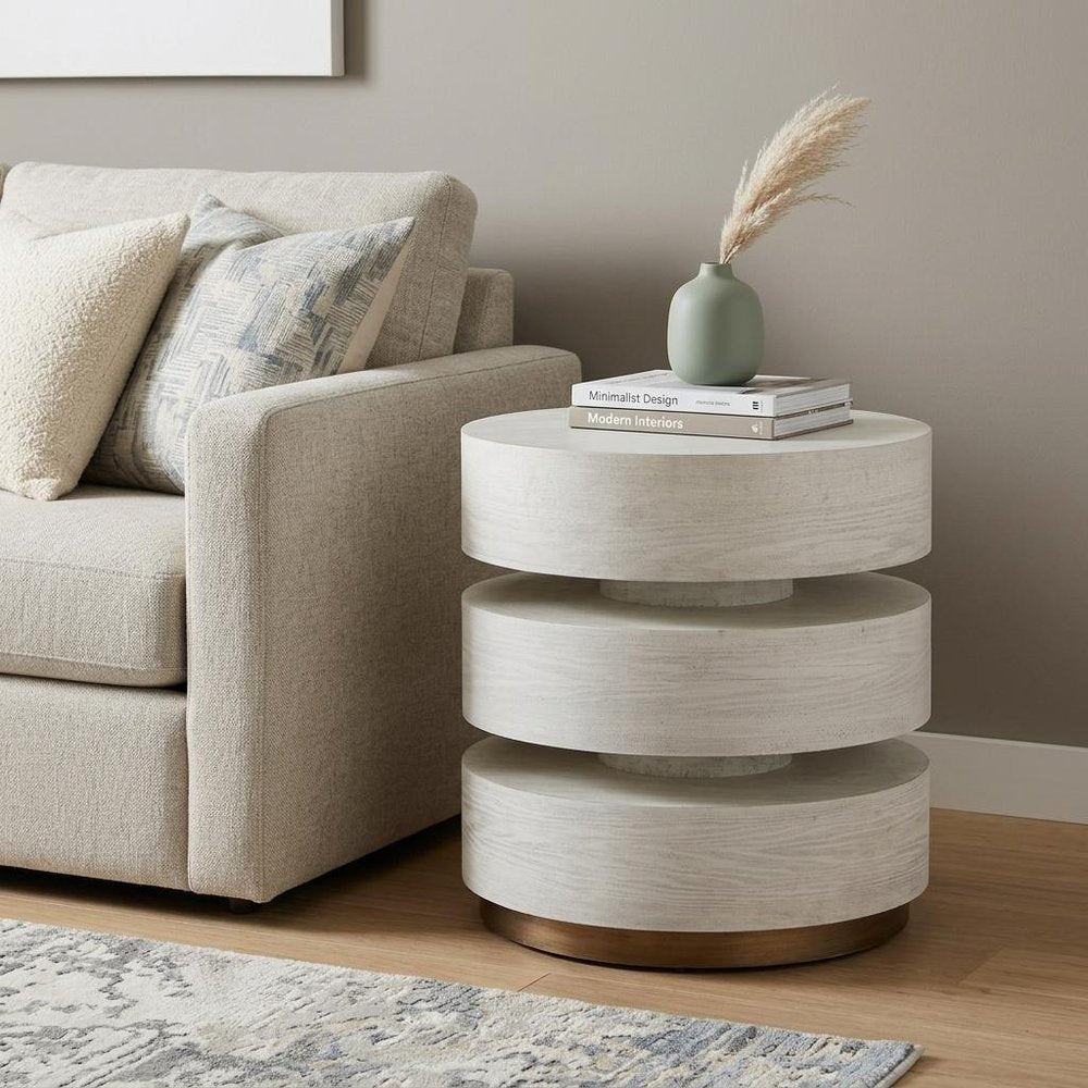 White Wood Free Form Pedestal End Table - 22-inch