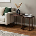 Set of Two Bronze Glass and Iron Square Frame Nested Tables