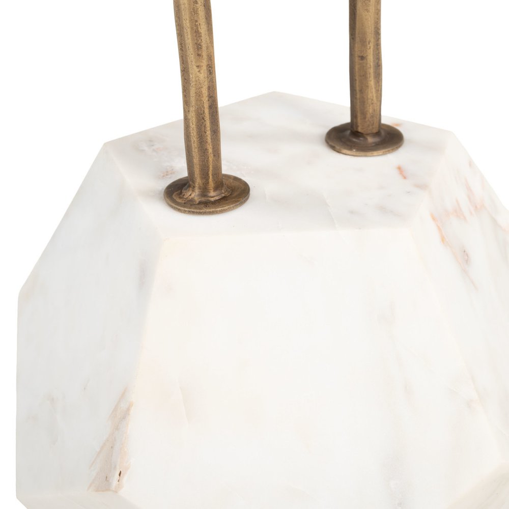 Brass and White Marble and Iron Circular Pedestal End Table - 25-inch