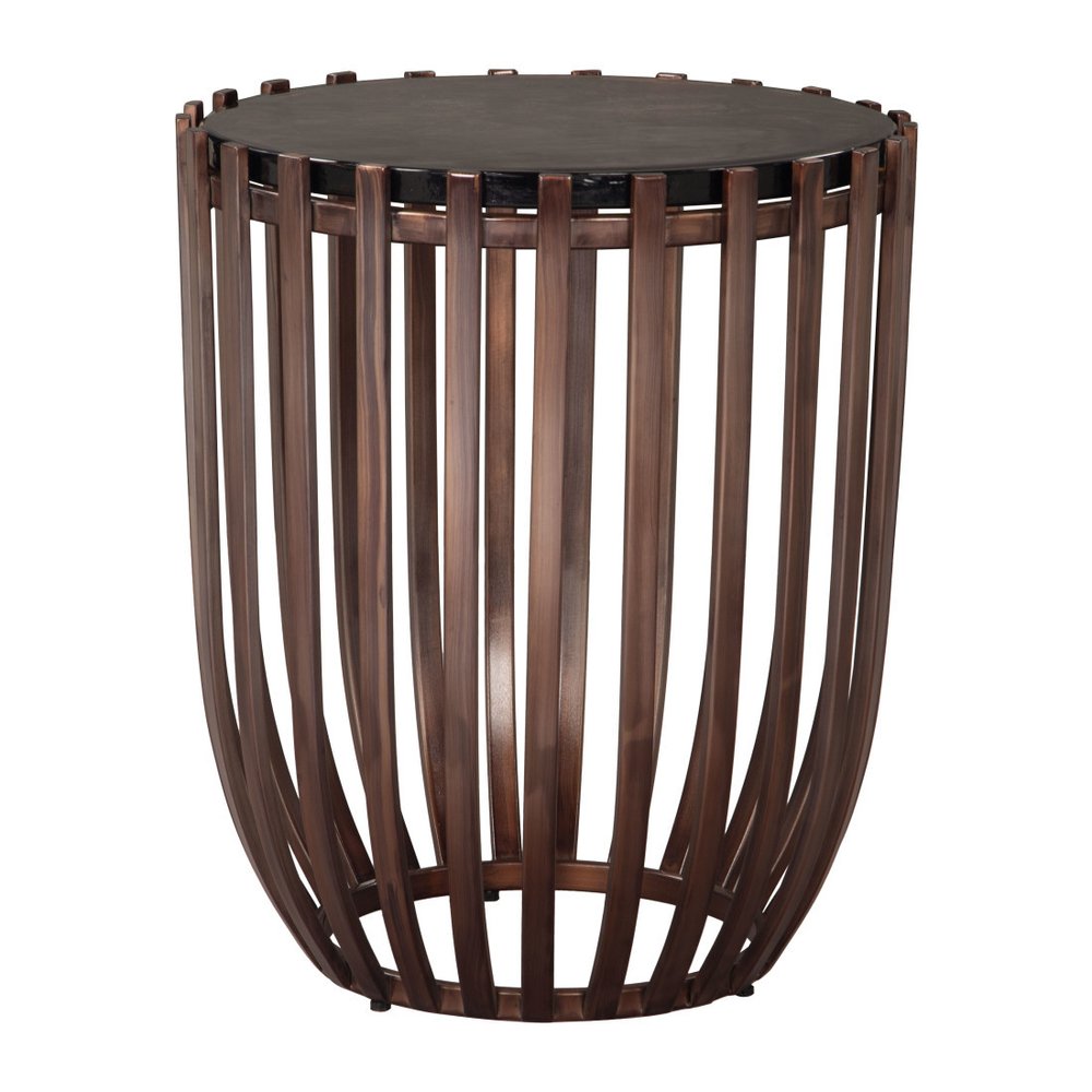 Black and Bronze Glass and Iron Circular Drum End Table - 22-inch