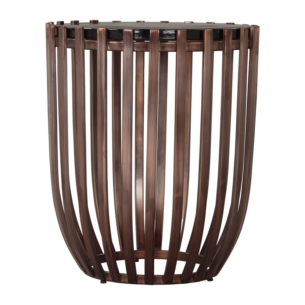 Black and Bronze Glass and Iron Circular Drum End Table - 22-inch