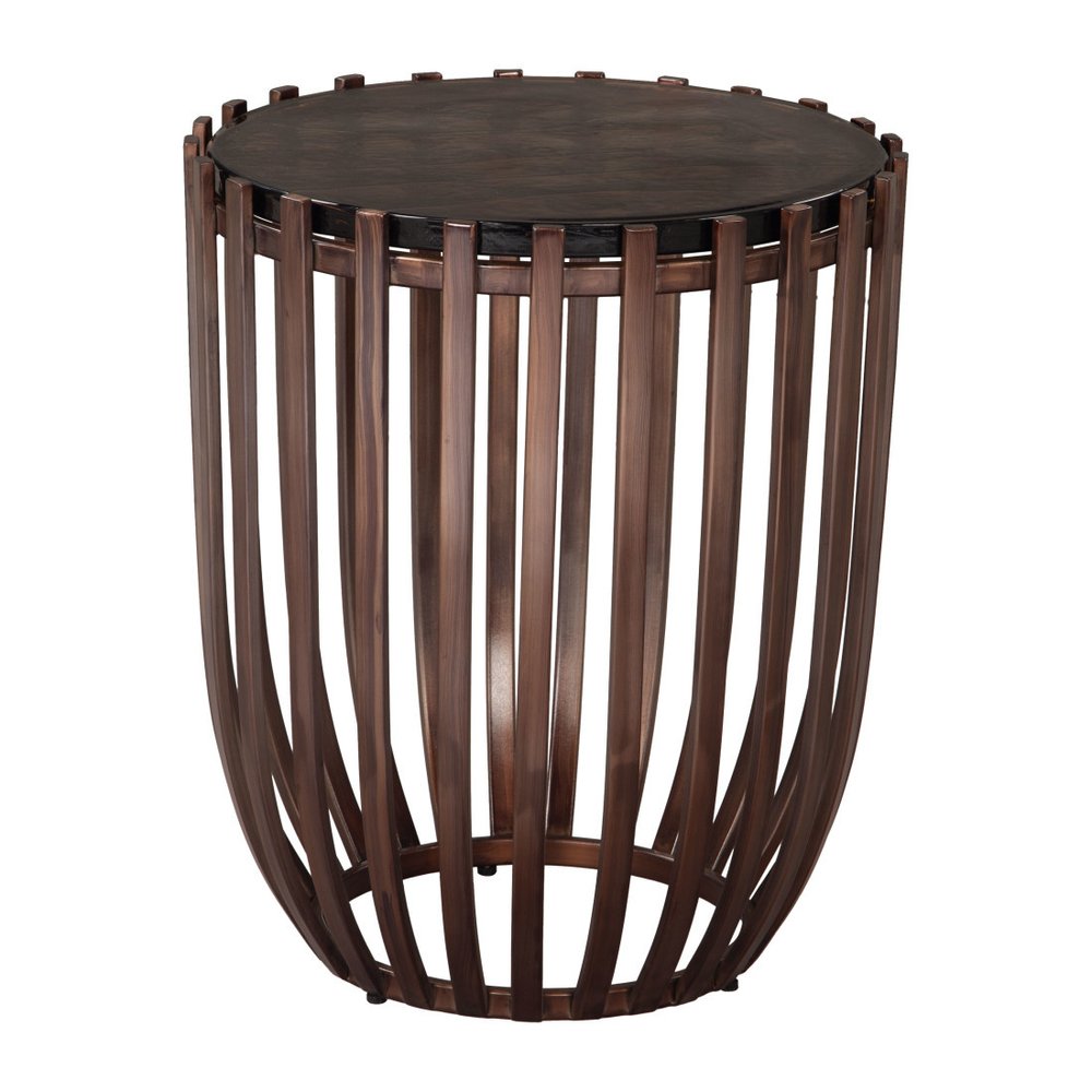 Black and Bronze Glass and Iron Circular Drum End Table - 22-inch