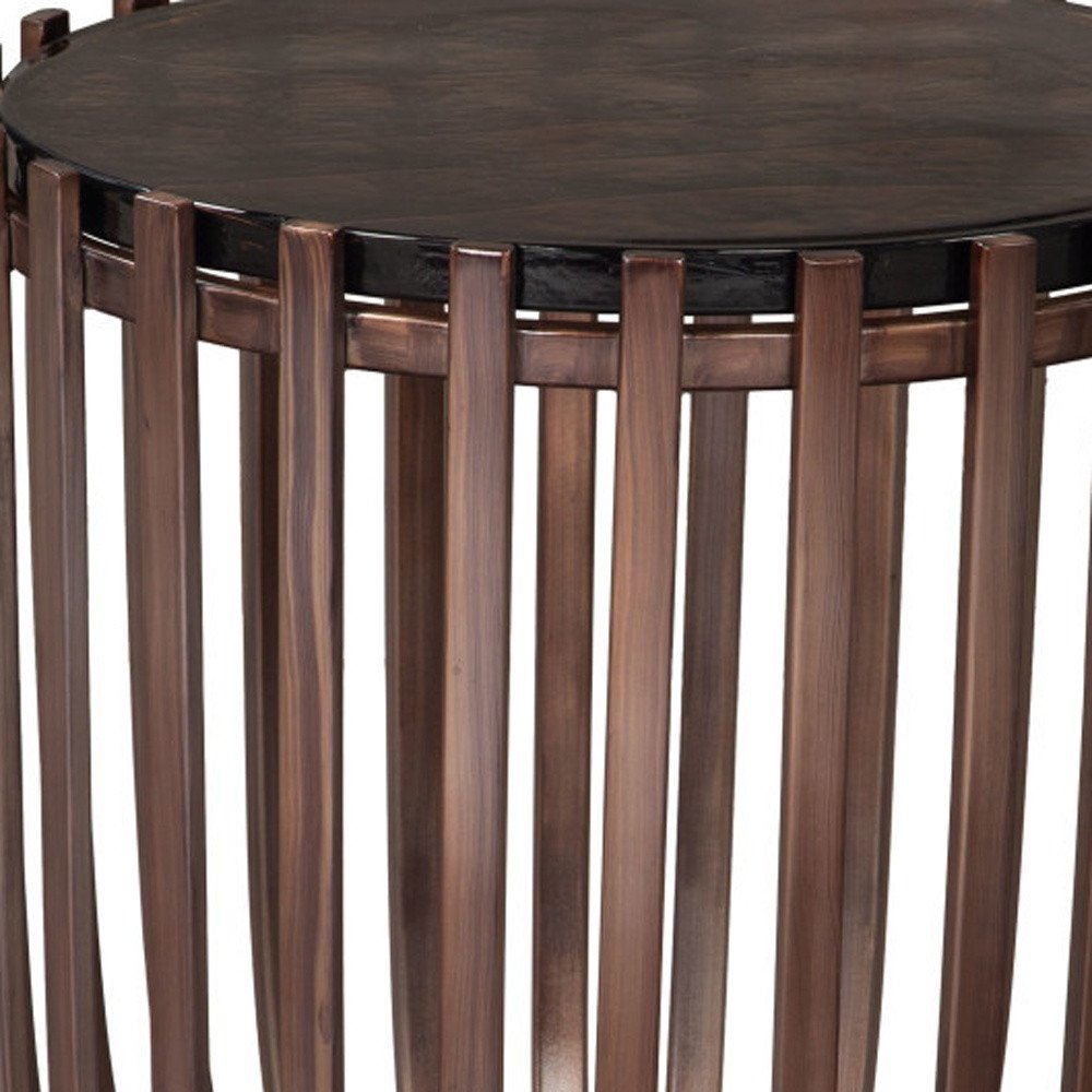 Black and Bronze Glass and Iron Circular Drum End Table - 22-inch
