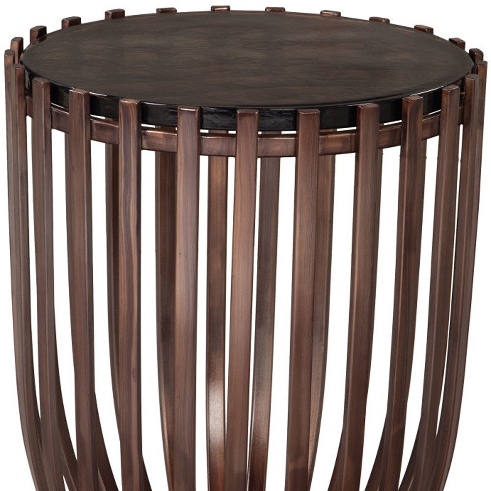 Black and Bronze Glass and Iron Circular Drum End Table - 22-inch