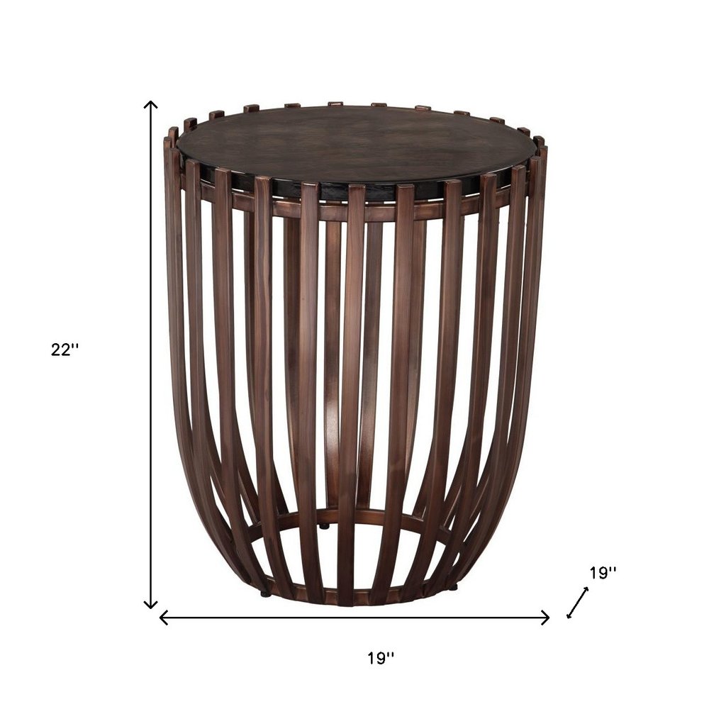 Black and Bronze Glass and Iron Circular Drum End Table - 22-inch