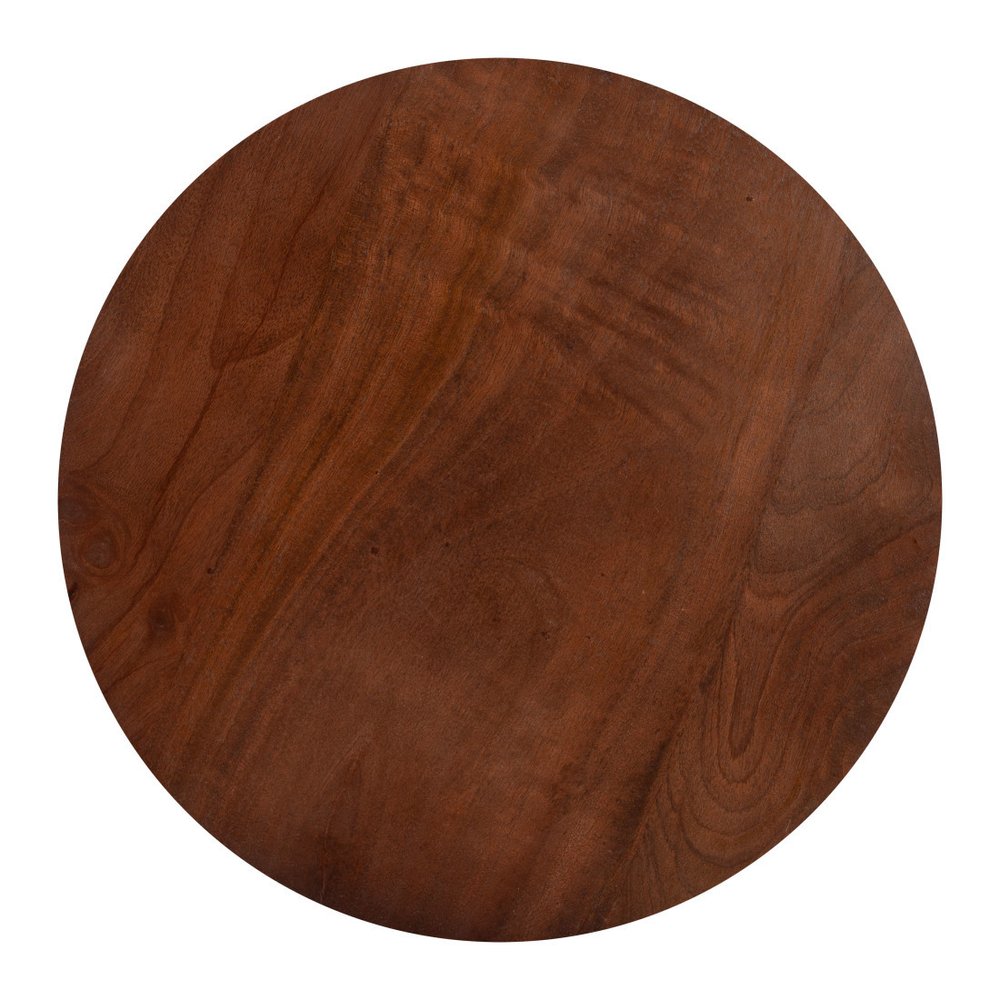 Brown and White Solid Wood Iron and Marble Circular Pedestal End Table