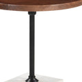 Brown and White Solid Wood Iron and Marble Circular Pedestal End Table