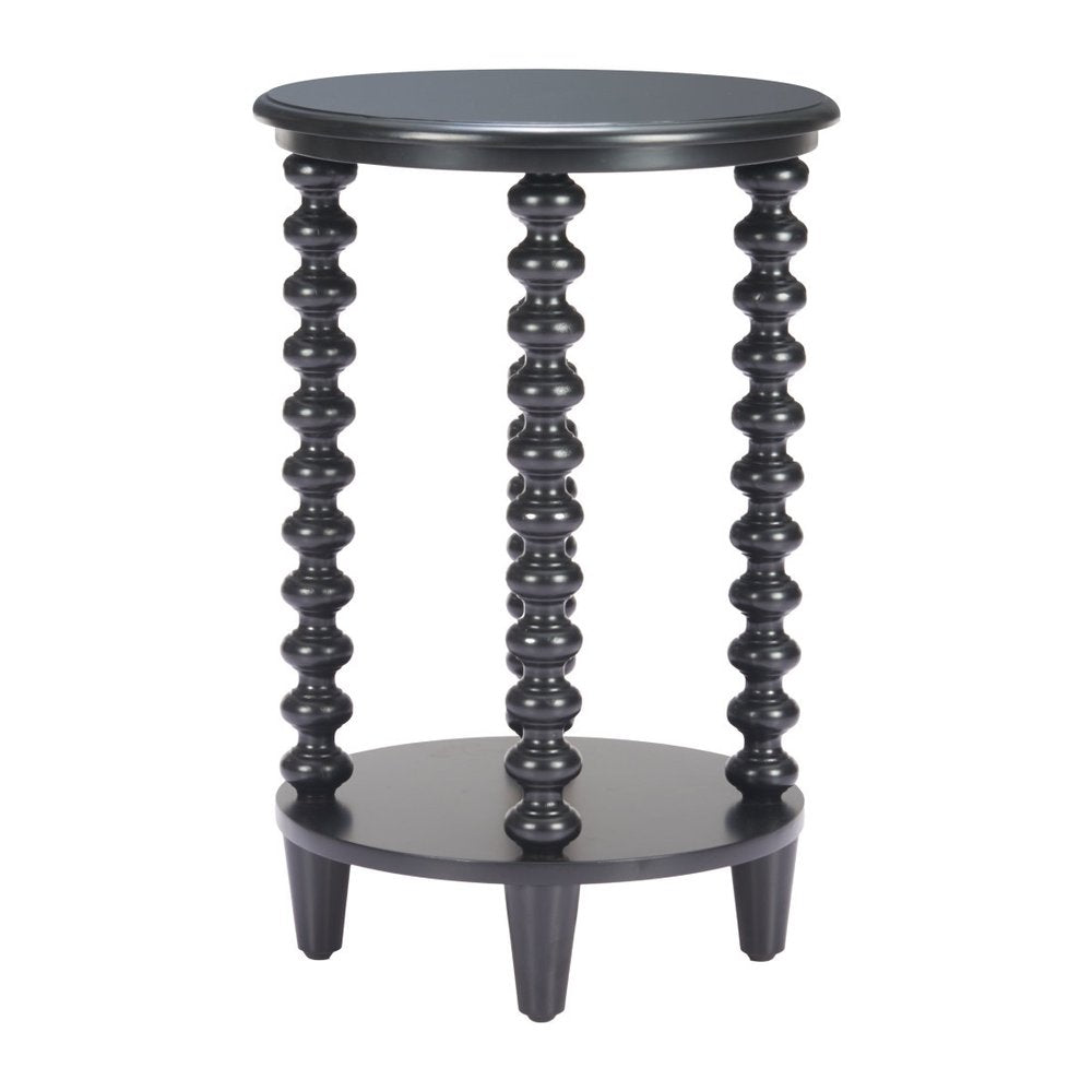 Black Solid Wood Circular End Table with Shelf - 24-inch