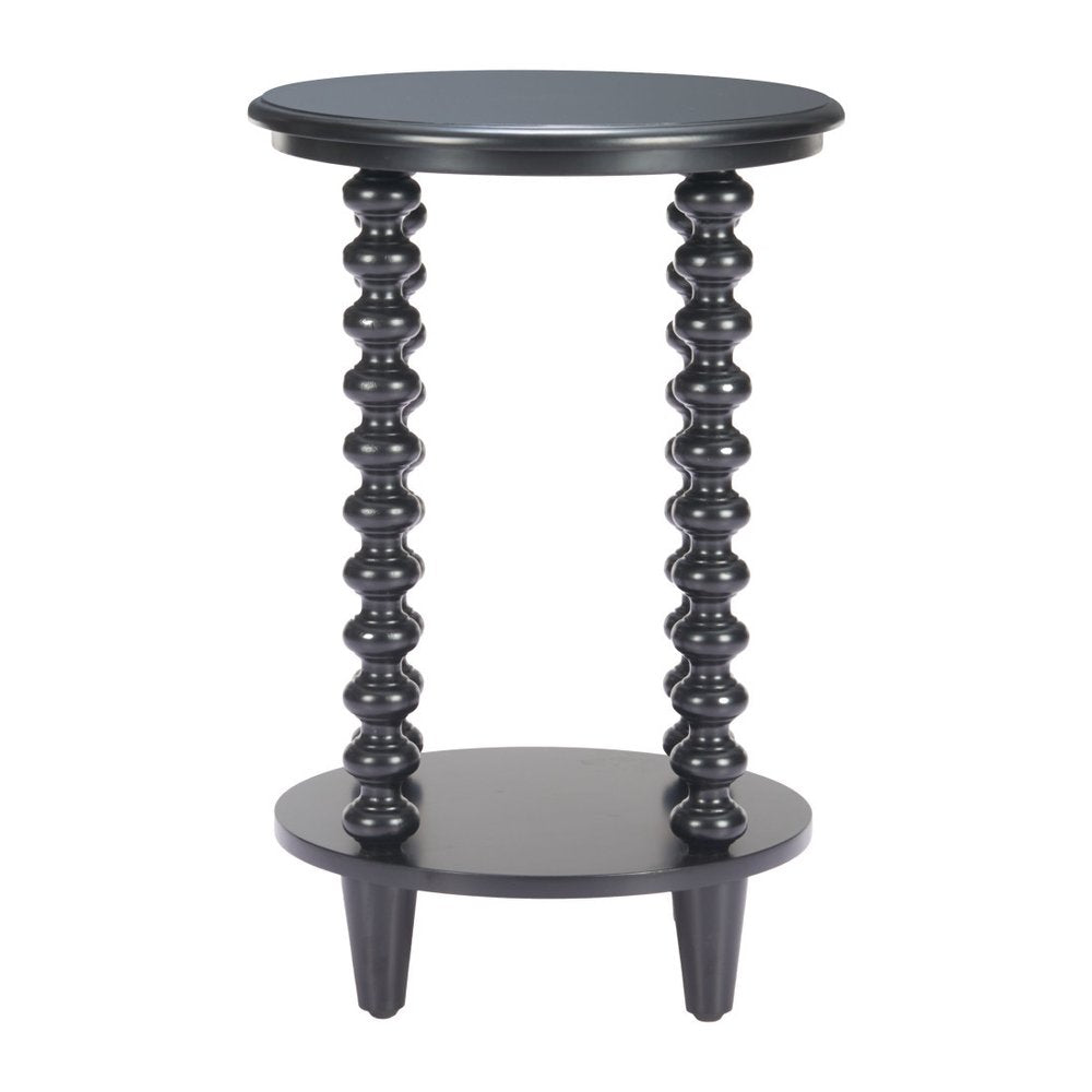 Black Solid Wood Circular End Table with Shelf - 24-inch