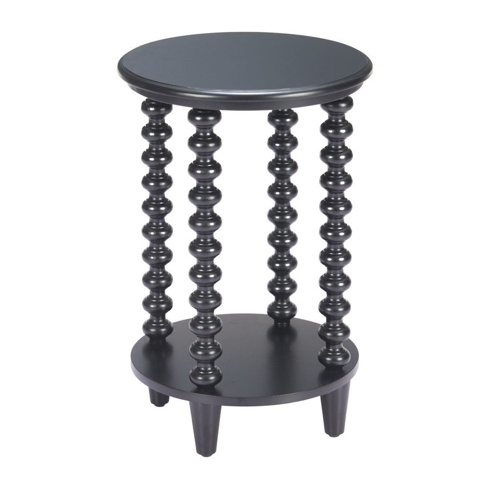 Black Solid Wood Circular End Table with Shelf - 24-inch