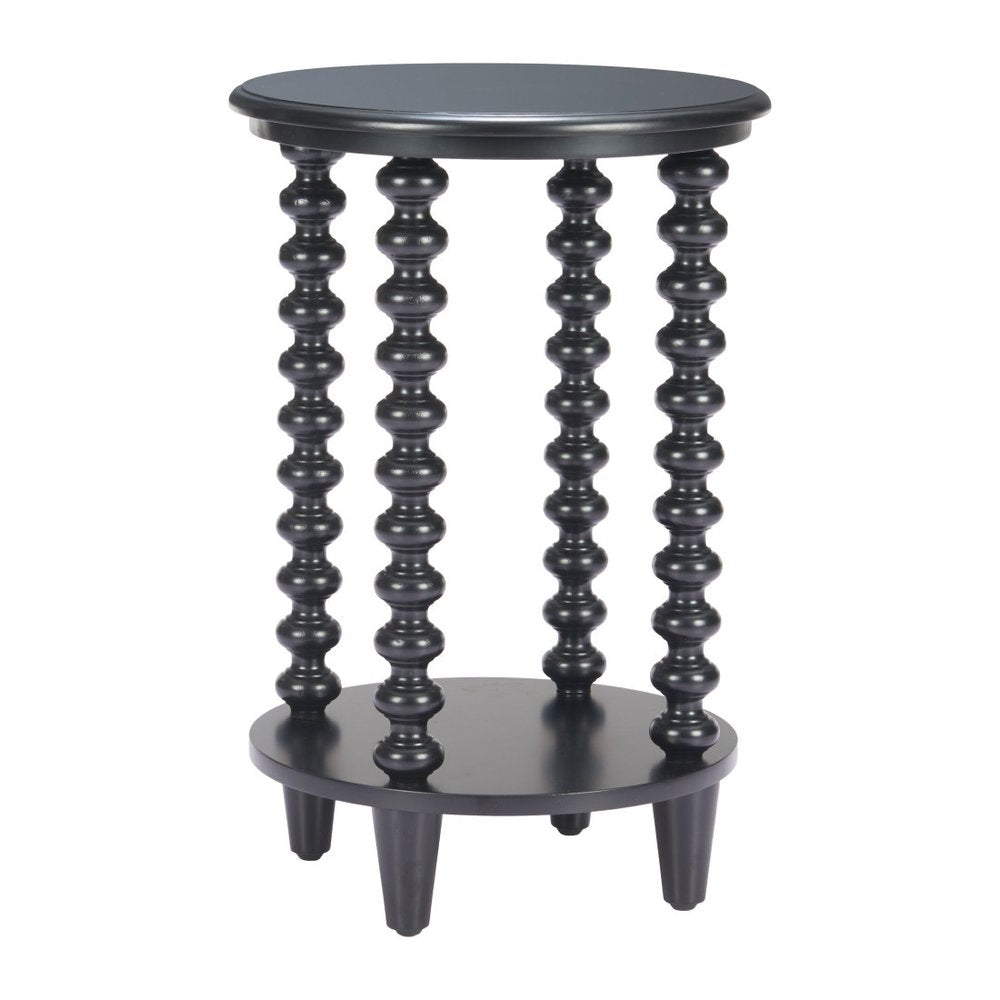 Black Solid Wood Circular End Table with Shelf - 24-inch