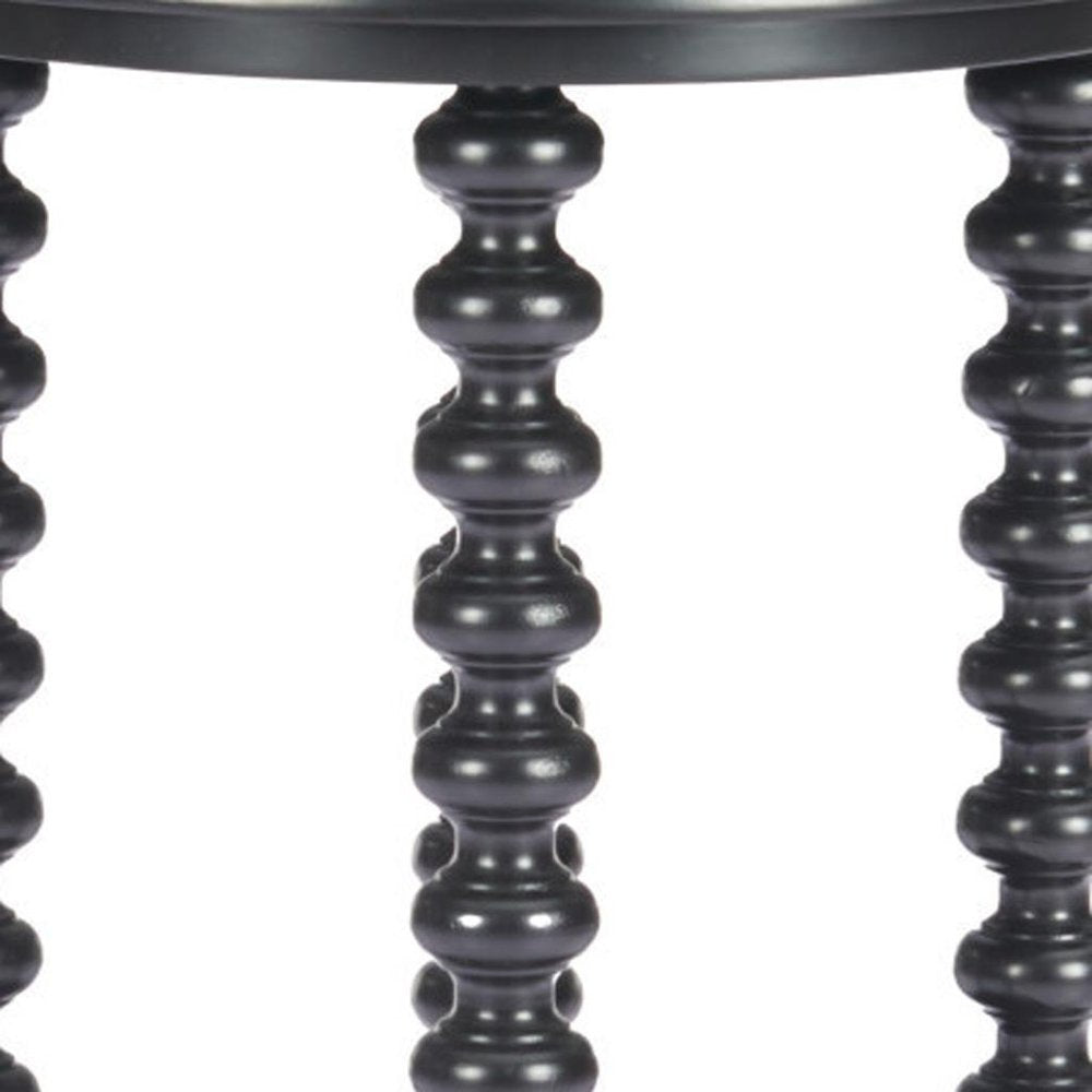 Black Solid Wood Circular End Table with Shelf - 24-inch